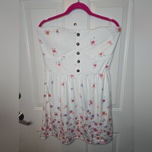 No Boundaries Strapless White/Floral Summer Dress